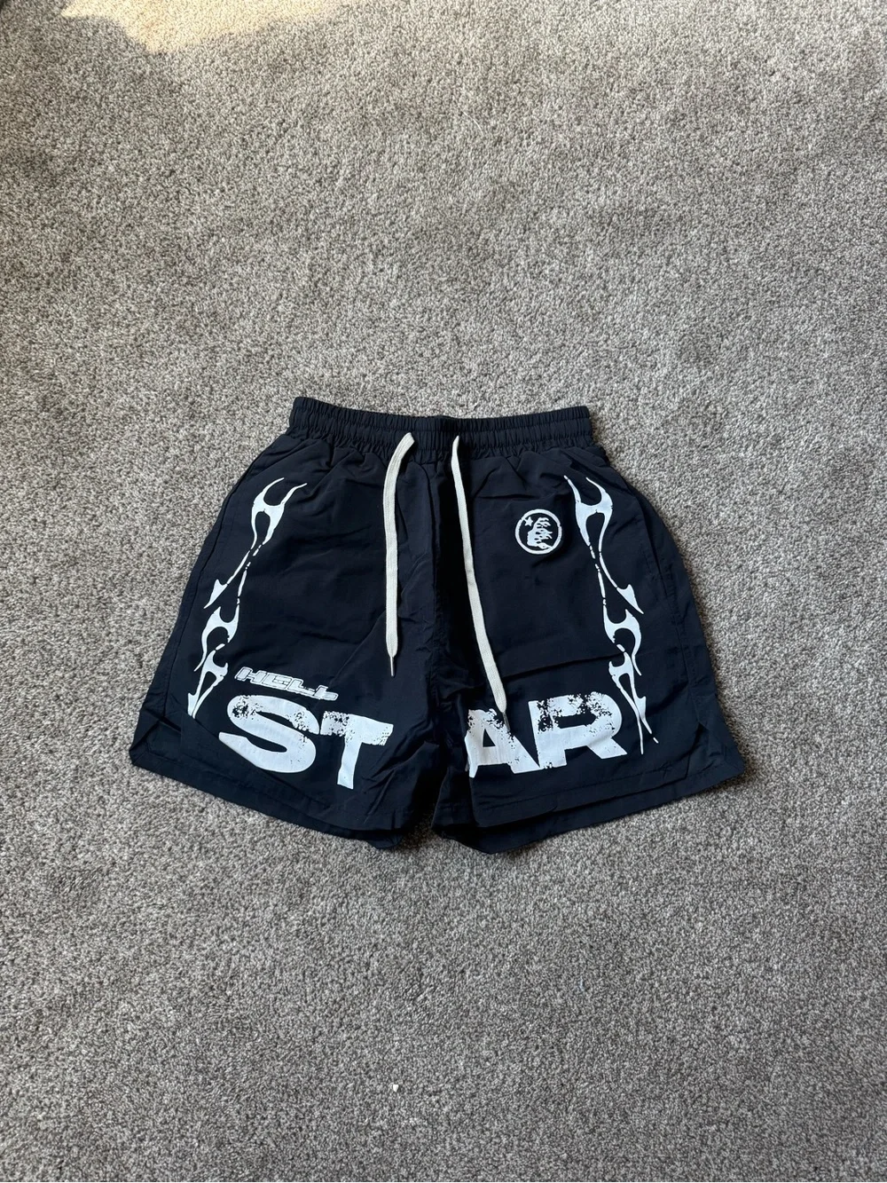 Men's Black Athletic Shorts with White Graphic Print